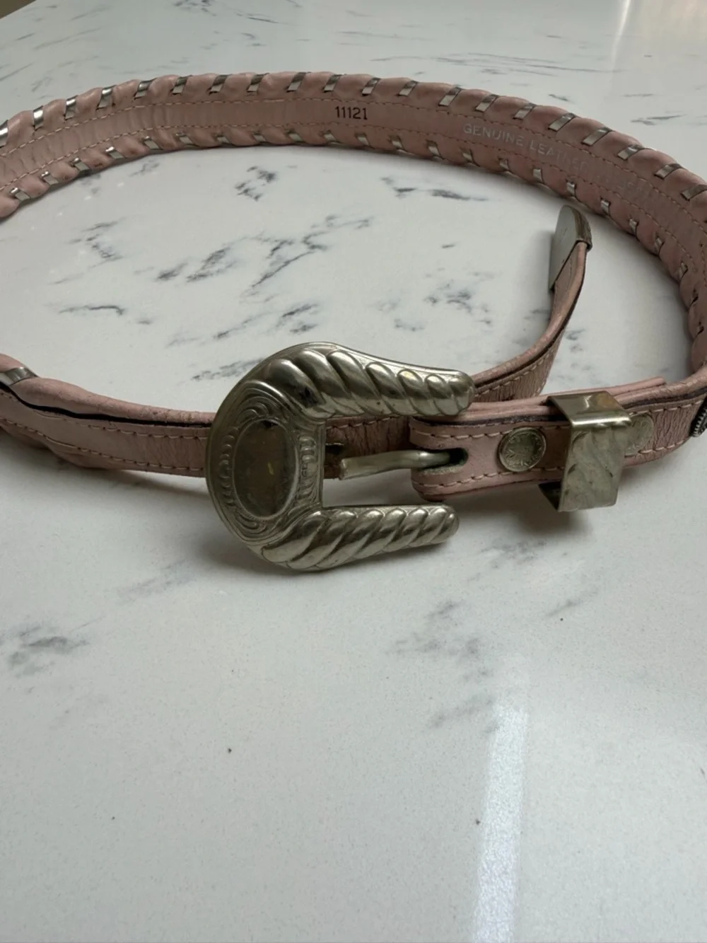 Circle Y Silver Women's Pink Beaded Leather Belt with Silver-Tone Buckle